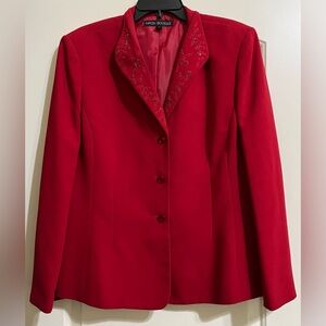 Nipon Boutique Women’s Red Jacket Size 18 Beaded Lined Blazer With Red Buttons